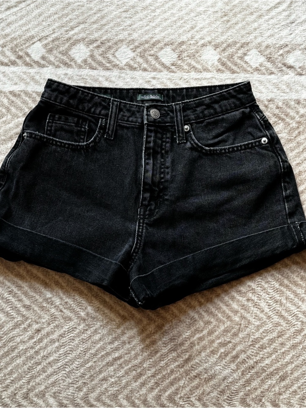 wild fable Black High-Rise Cuffed Denim Shorts